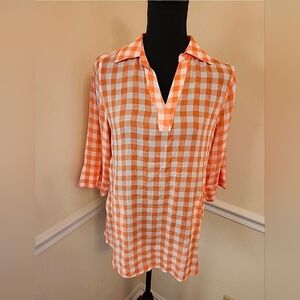 Soft Surroundings Top Orange / White Pullover 3/4 Sleeve W/ Pockets Shirt Sz PXS